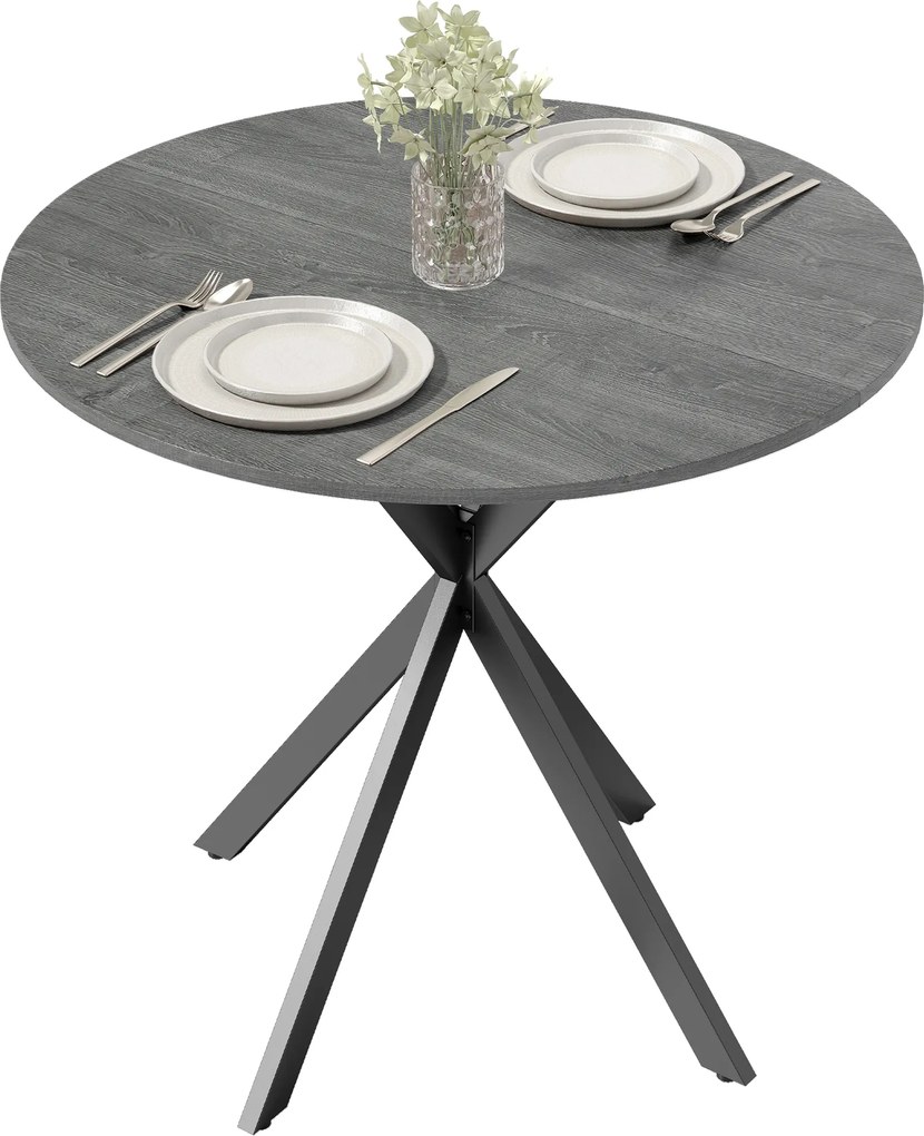 Mesa de Jantar Redonda para 2 Pessoas (CADEIRAS NÃO INCLUIDAS), 80 x 80 x 75 cm, Estrutura Cruzada em Aço, Cinzenta