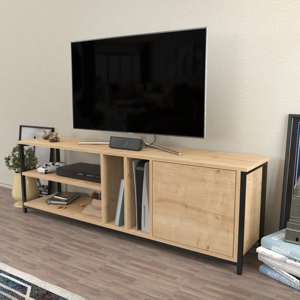 Suporte para TV Oneida – Preto e Carvalho – 140 cm x 35,3 cm x 50,8 cm