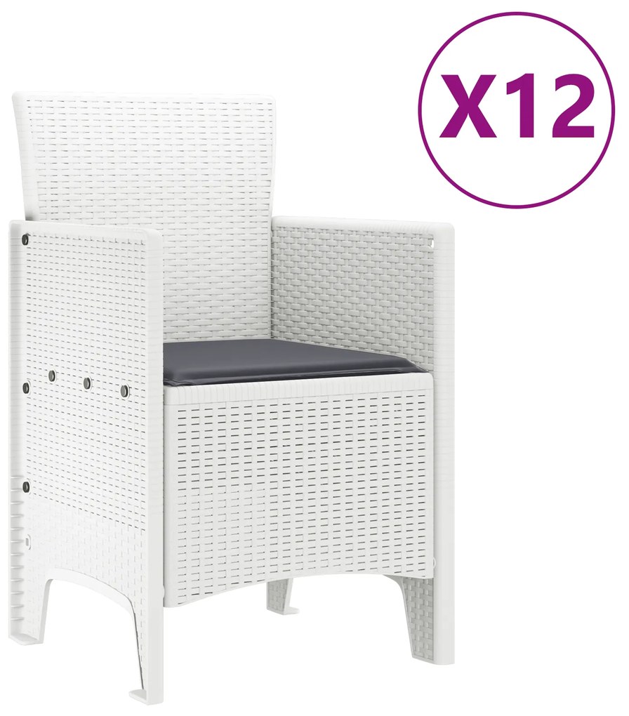 Conjunto de Jantar para Jardim de 13 Peças com Almofadas Rattan Branco
