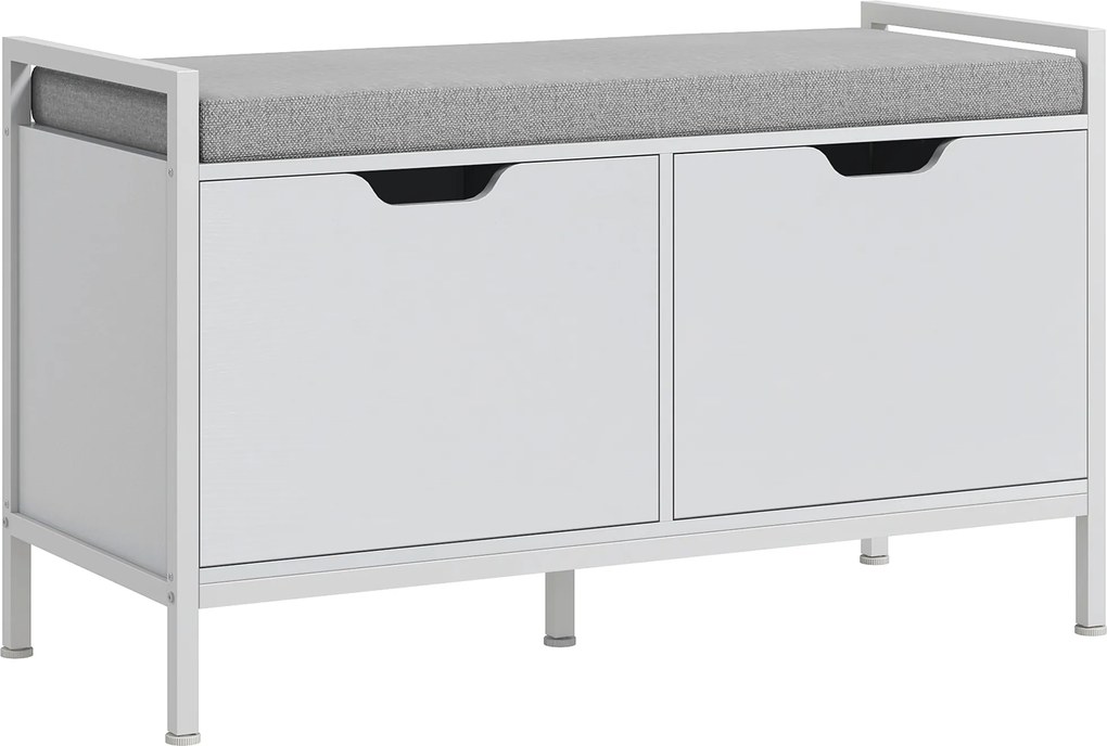 Banco Sapateira para Entrada com Assento Almofadado Amovível para 4 Pares de Sapatos 84x35x50 cm Branco