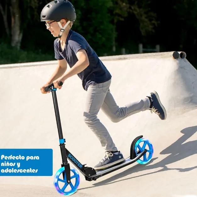 Trotinete crianças com plataforma de alumínio Guiador ajustável em 3 posições e correia para crianças com mais de 10 anos até 100 kg Azul