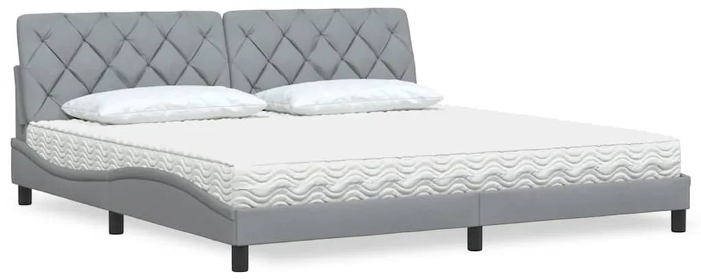 Cama com colchão 200x200 cm tecido cinzento-claro