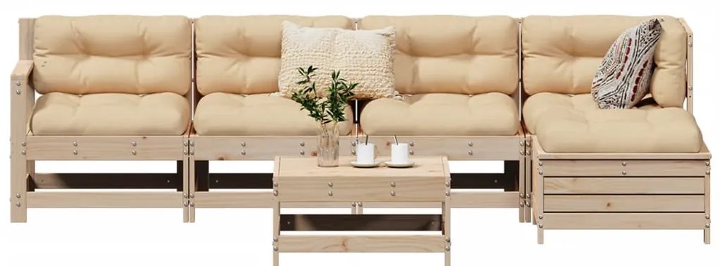 6 pcs conjunto sofás de jardim madeira de pinho maciça