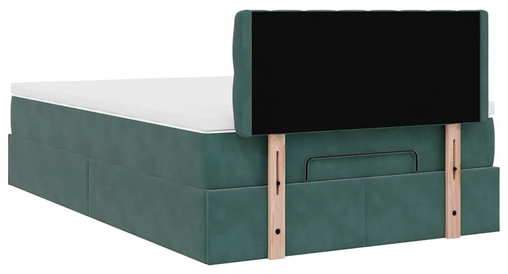 Estrutura de cama otomana com colchão verde escuro veludo