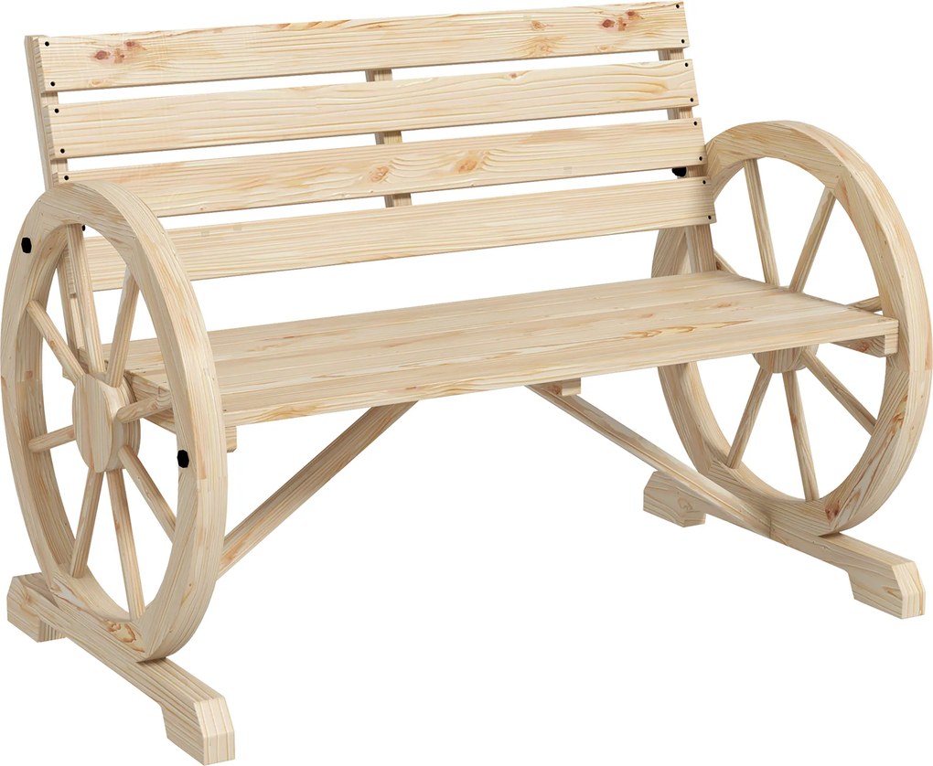 Banco de Jardim de Madeira com Apoios em Forma de Roda para 2 Pessoas 105,5x56x79 cm Madeira