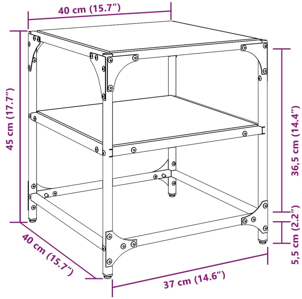 Mesas de centro c/ topo vidro transparente 2 pcs 40x40x45cm aço
