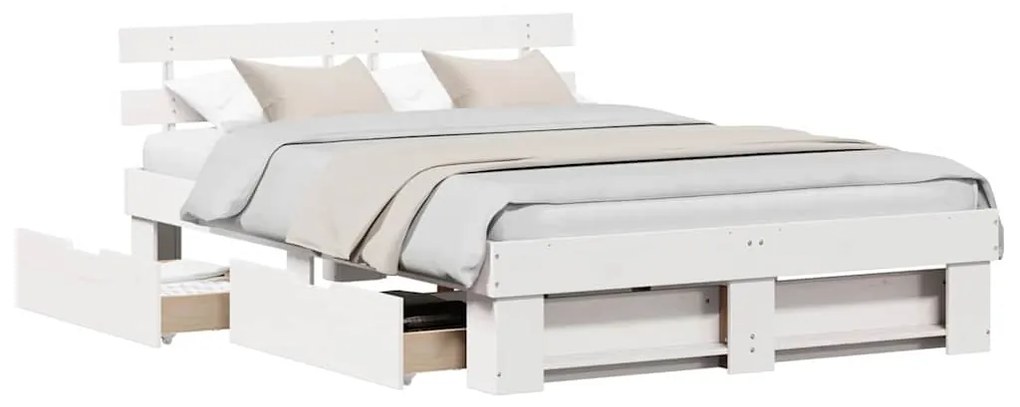 Estrutura da Cama Branco 140 x 200 cm Madeira de Pinheiro