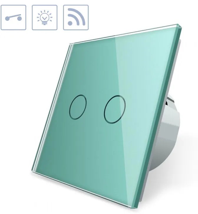 Interruptor tátil 2 botões + função controlo remoto, Painel frente verde vidro temperado