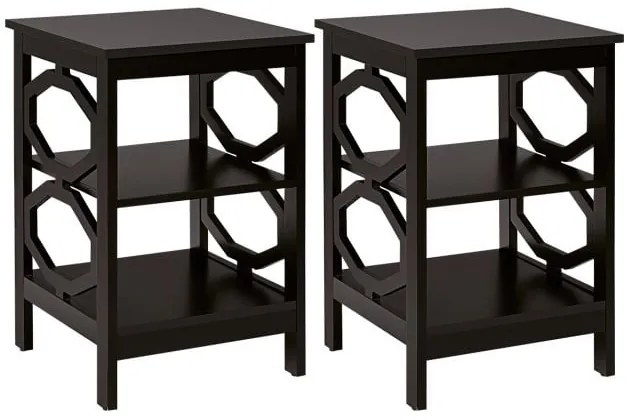 Mesa de cabeceira de 3 níveis com 2 peças, mesa lateral para sofá, prateleira de exposição e armazenamento - cinza