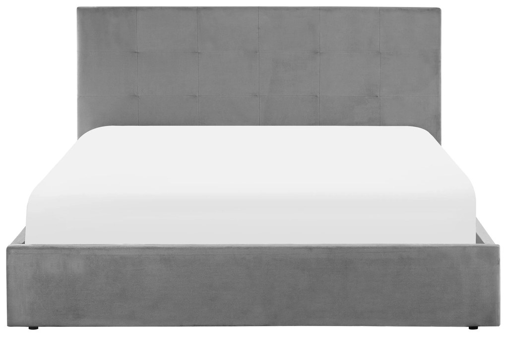Cama de casal com arrumação em veludo cinzento 160 x 200 cm LORIENT Beliani