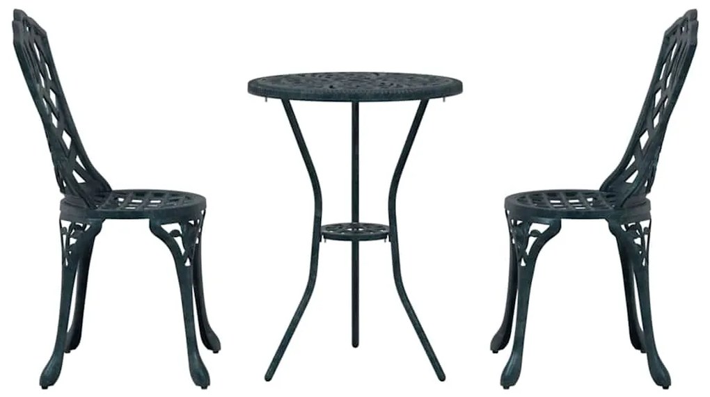 Conjunto de Bistro de Jardim 3 Peças vidaXL Verde em Alumínio Fundido