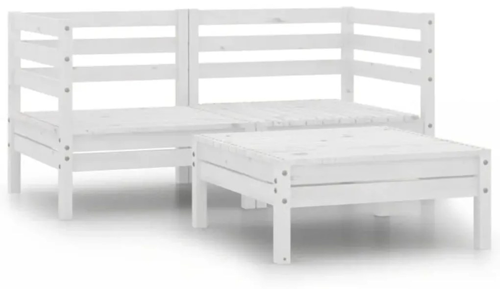 806603 vidaXL 3 pcs conjunto lounge de jardim pinho maciço branco