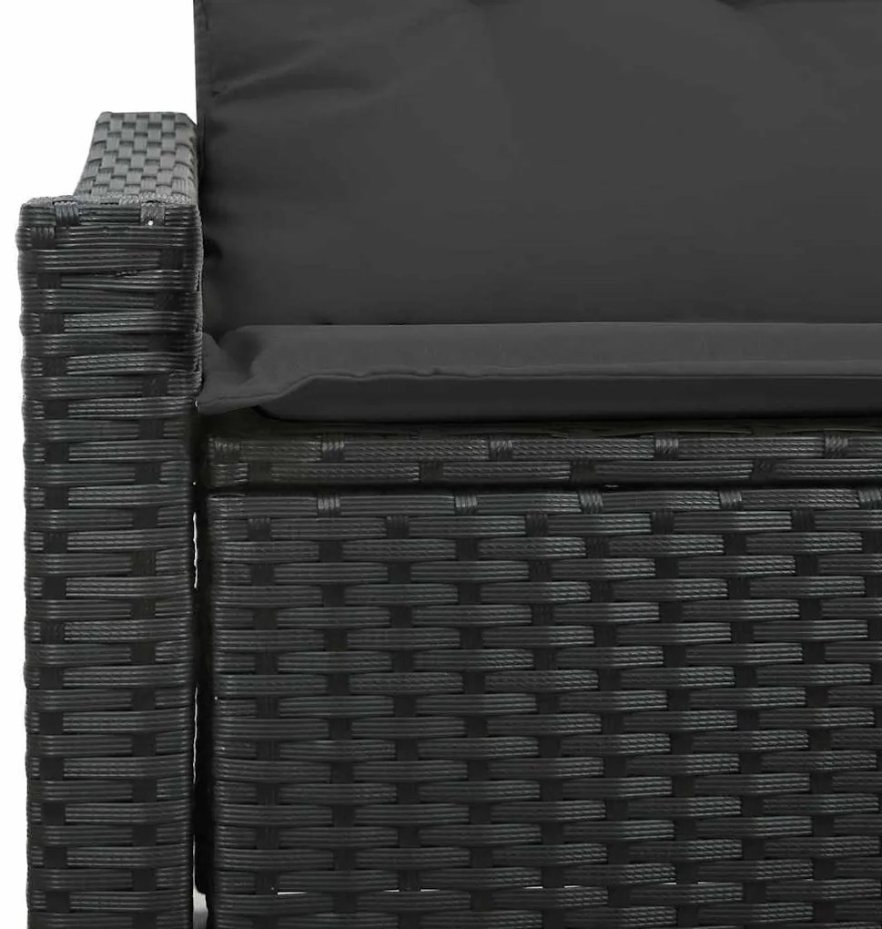Sofá de Jardim 2 Lugares com Almofadas Preto Rattan Poliéster