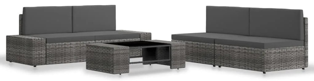 5 pcs conjunto lounge de jardim vime PE cinzento