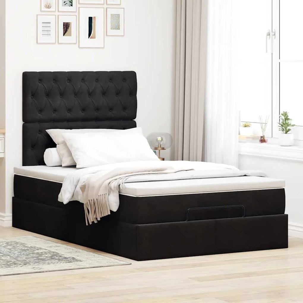 Estrutura de cama otomana com colchões preto 120x190 cm Veludo