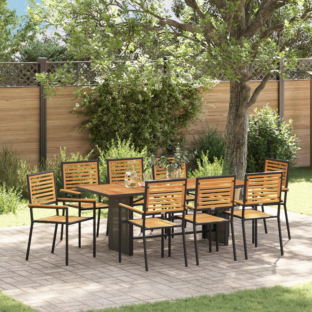 Conjunto de Jantar vidaXL 9 Peças Jardim Aço Preto