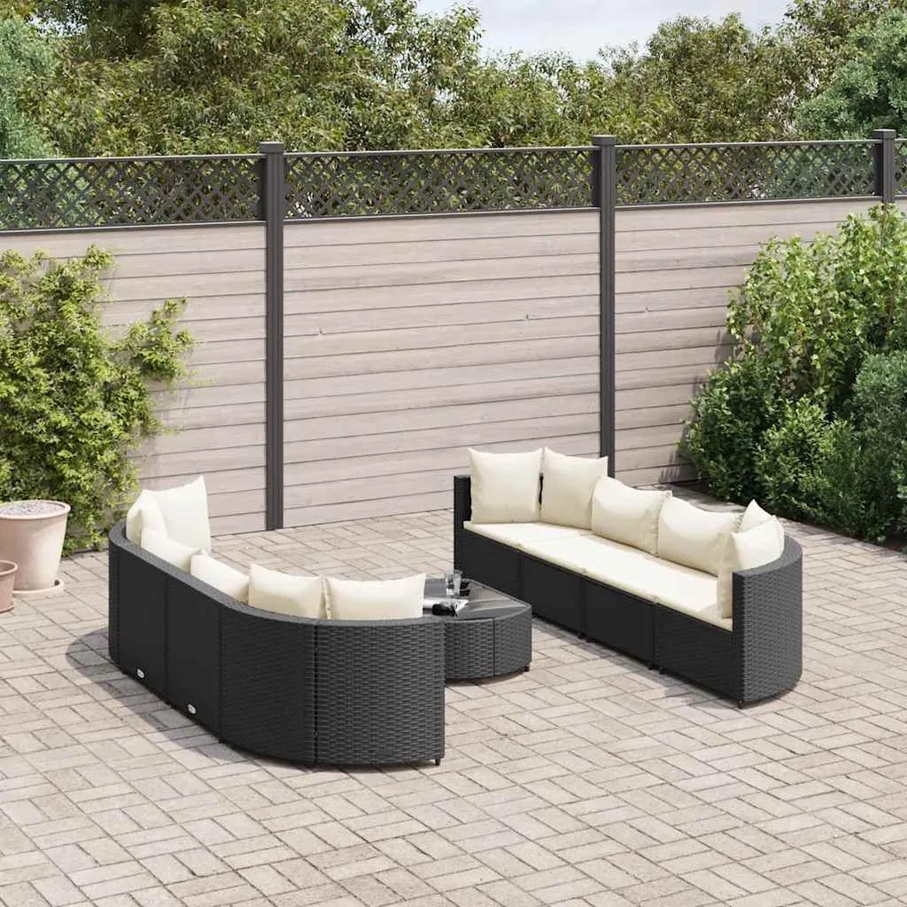vidaXL 9 pcs conjunto de sofás p/ jardim c/ almofadões vime PE preto