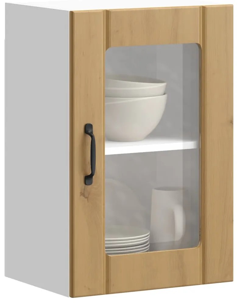Armário de parede cozinha porta vidro Lucca carvalho artesanal