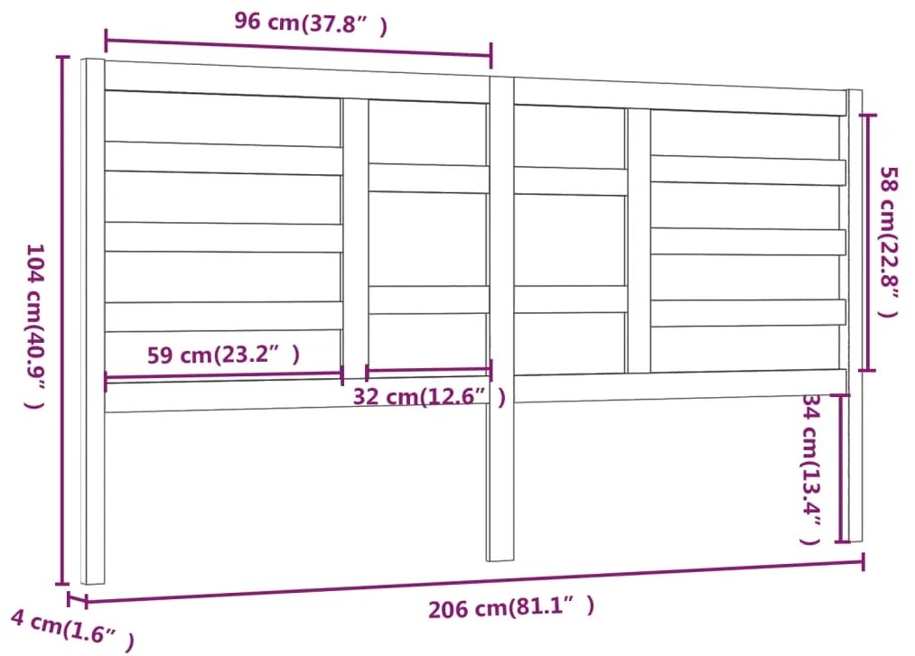 Cabeceira de cama 206x4x104 cm pinho maciço castanho mel