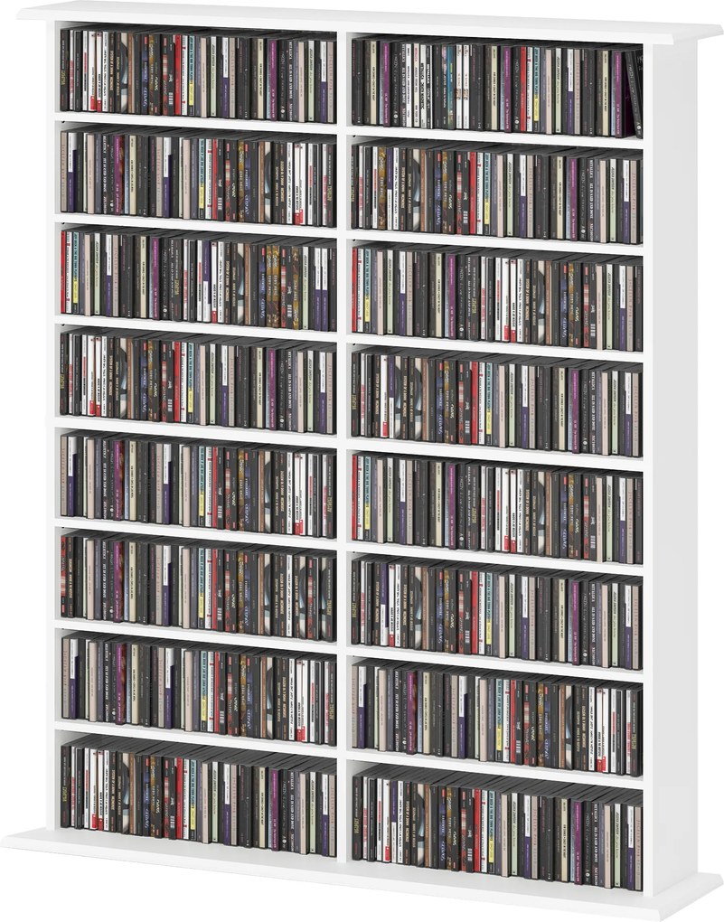 Organizador para CD e DVD com 16 compartimentos e 12 prateleiras ajustáveis 106,5 L x 24 P x 126,3 A cm, capacidade máxima de 720 CD/396 DVD e Blu-ray