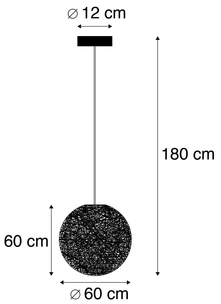 Candeeiro de suspensão country preto 60 cm - Corda Rústico