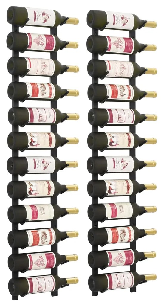 282467 vidaXL Garrafeiras de parede para 12 garrafas 2 pcs ferro preto