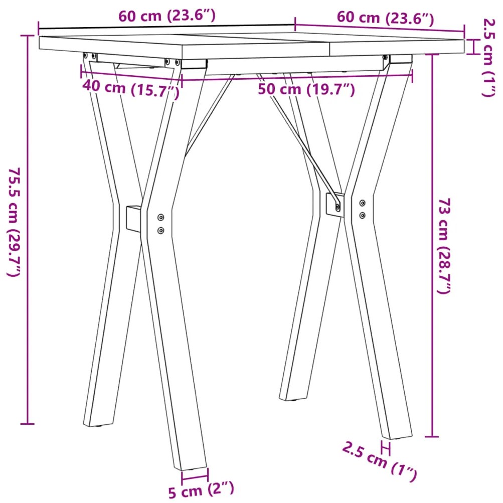 Mesa de jantar estrutura em Y 60x60x75,5 cm pinho/aço