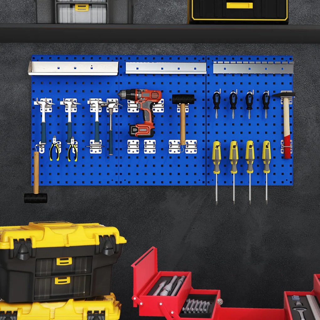 Kit de organização de ferramentas com 3 tábuas e 28 acessórios para garagem e oficina Azul