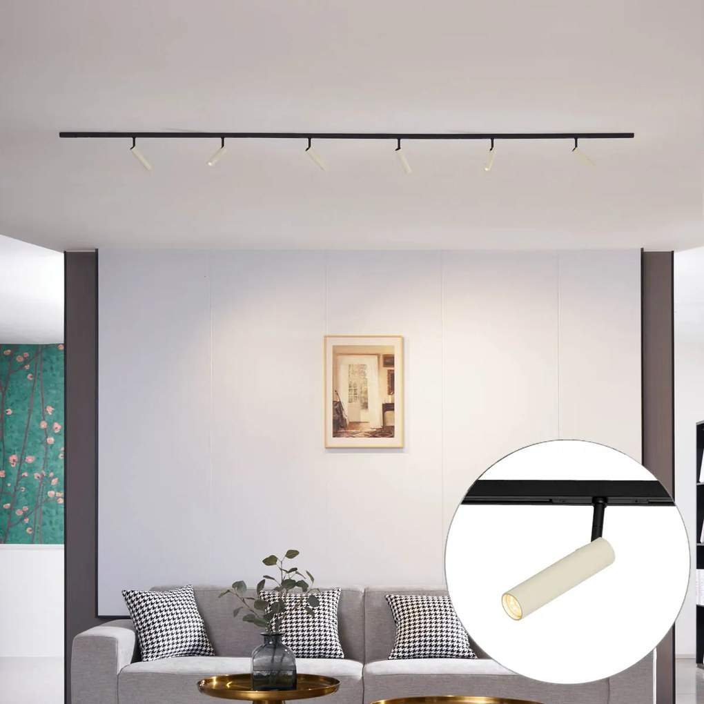 Sistema de iluminação de trilho moderno com 6 focos bege e pretos monofásicos - Slimline Uzzy