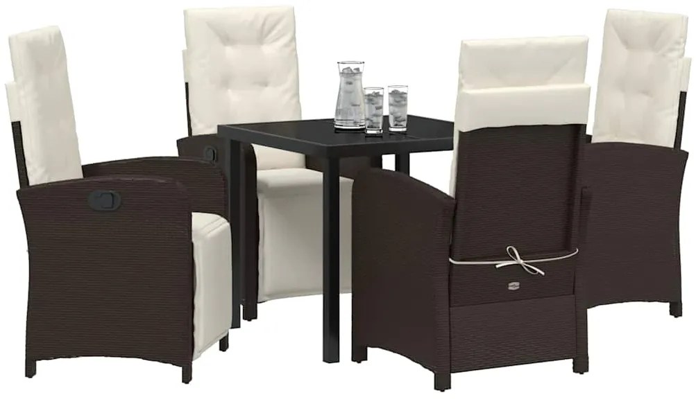 Conjunto de Jantar de Jardim 5 Peças com Almofadas em Rattan Marrom