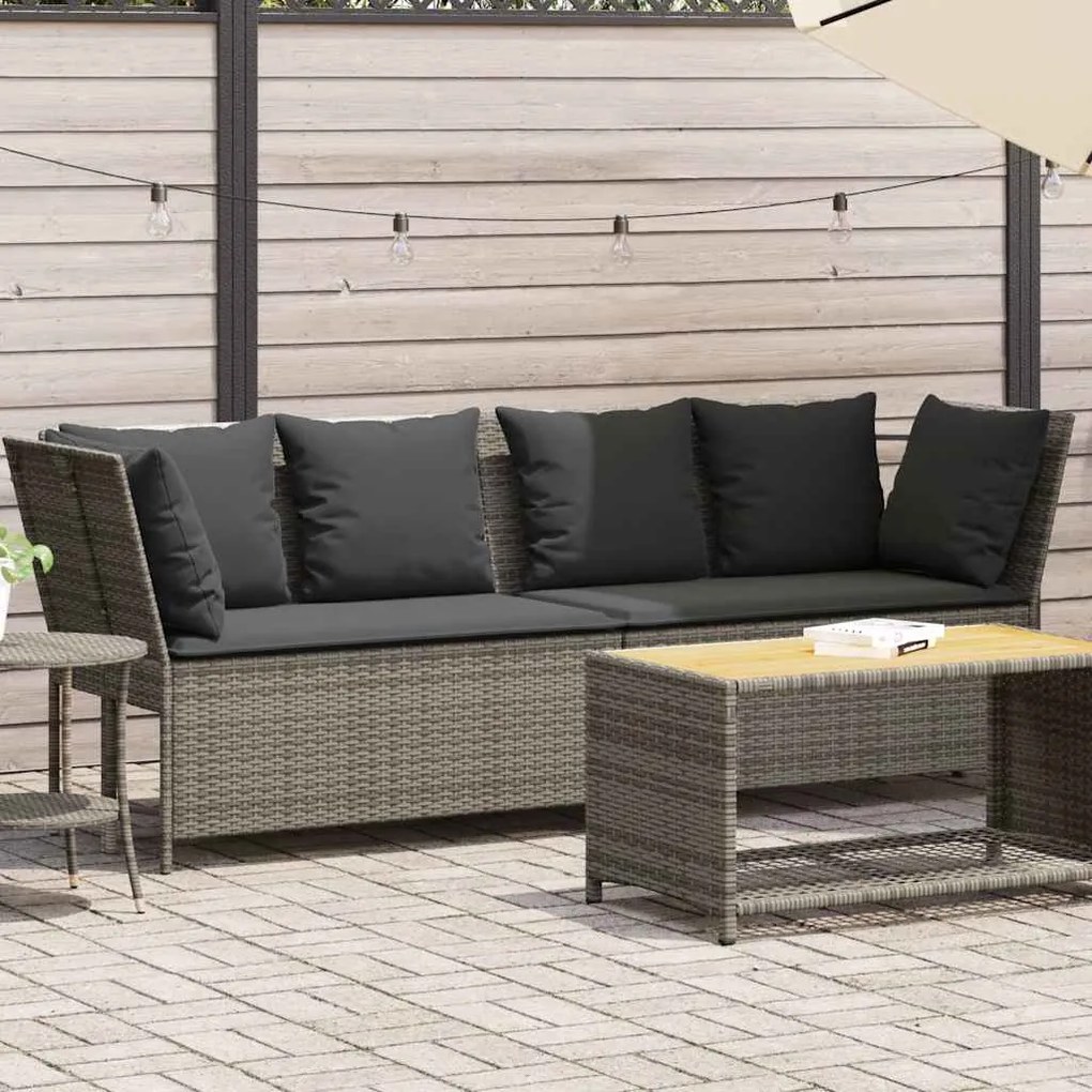 vidaXL Sofá de jardim com almofadões vime PE cinzento