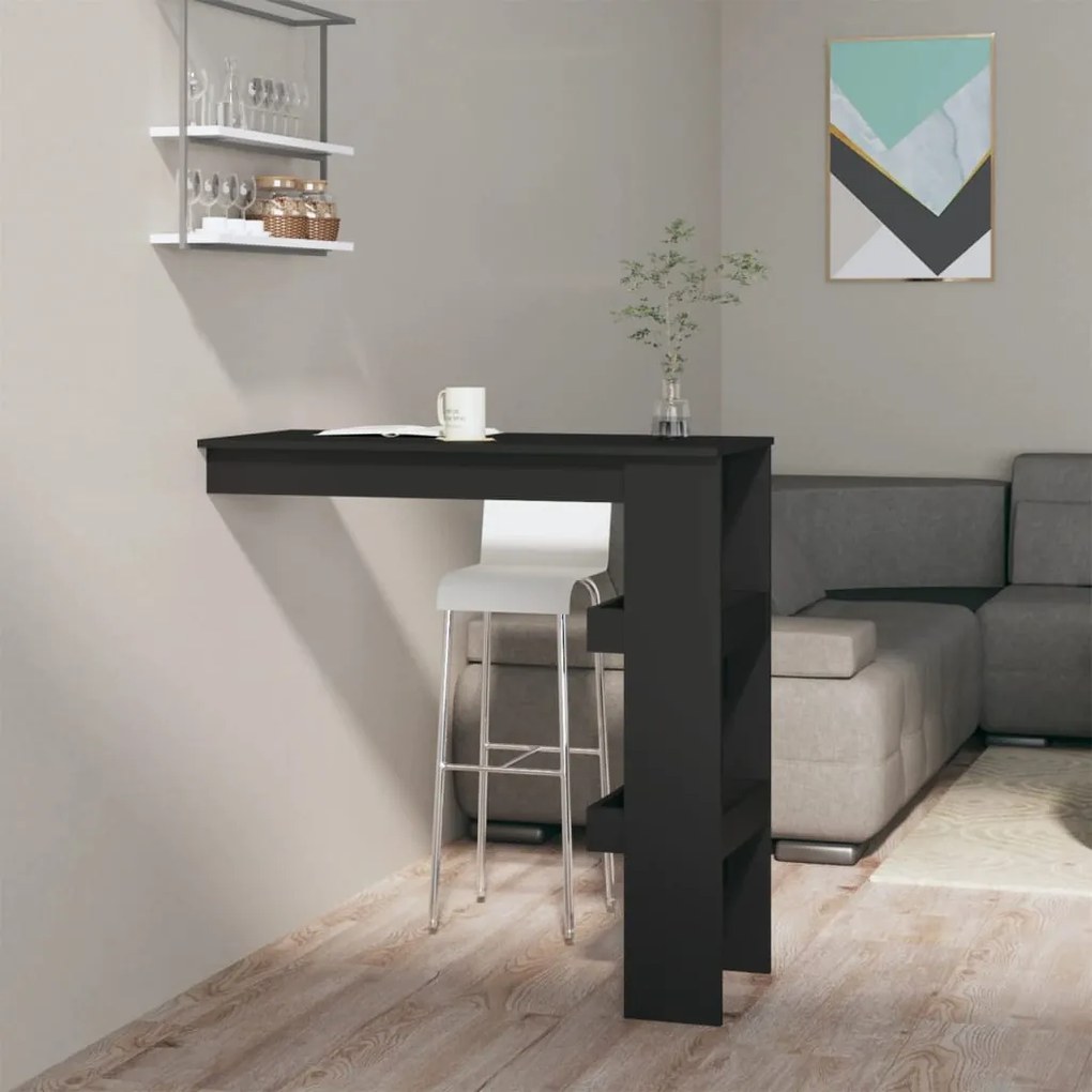 811782 vidaXL Mesa de bar p/ parede 102x45x103,5 cm derivados madeira preto