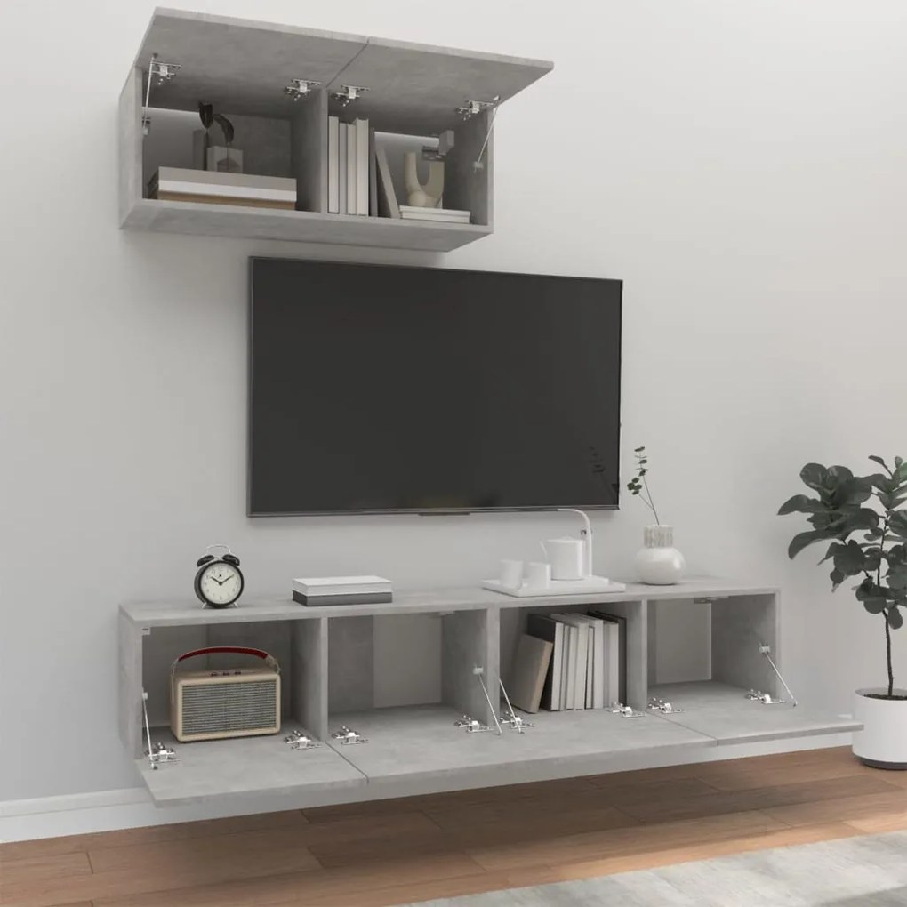 Conjunto móveis de TV 3 pcs madeira processada cinzento cimento