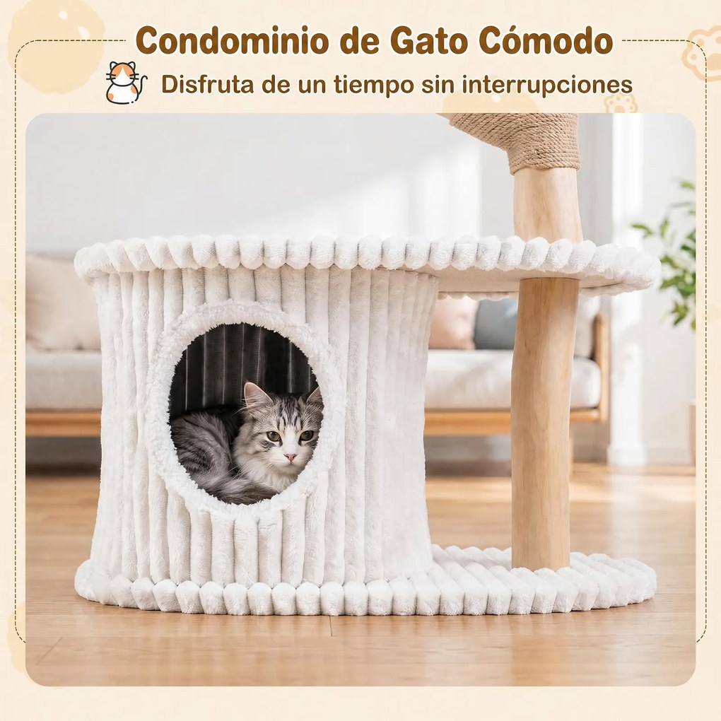 Arranhador para Gatos, 56 x 41 x 105 cm, 3 Plataformas Acolchoadas, Bege