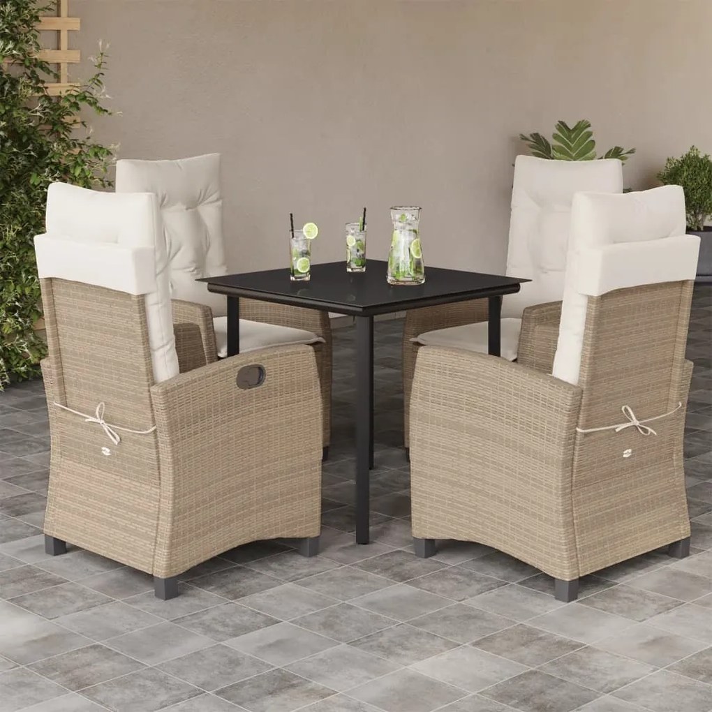vidaXL 5 pcs conjunto de jantar p/ jardim com almofadões vime PE bege