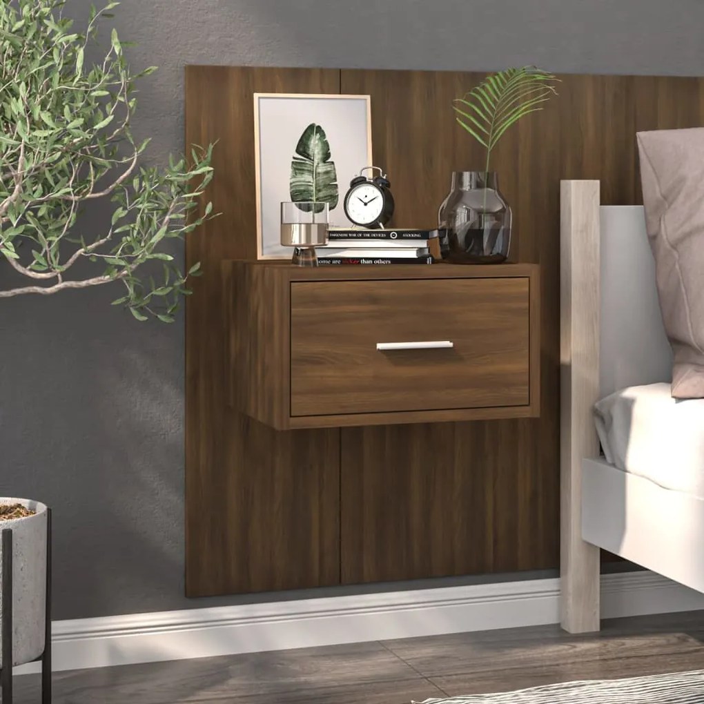 vidaXL Mesa de cabeceira montagem na parede carvalho castanho