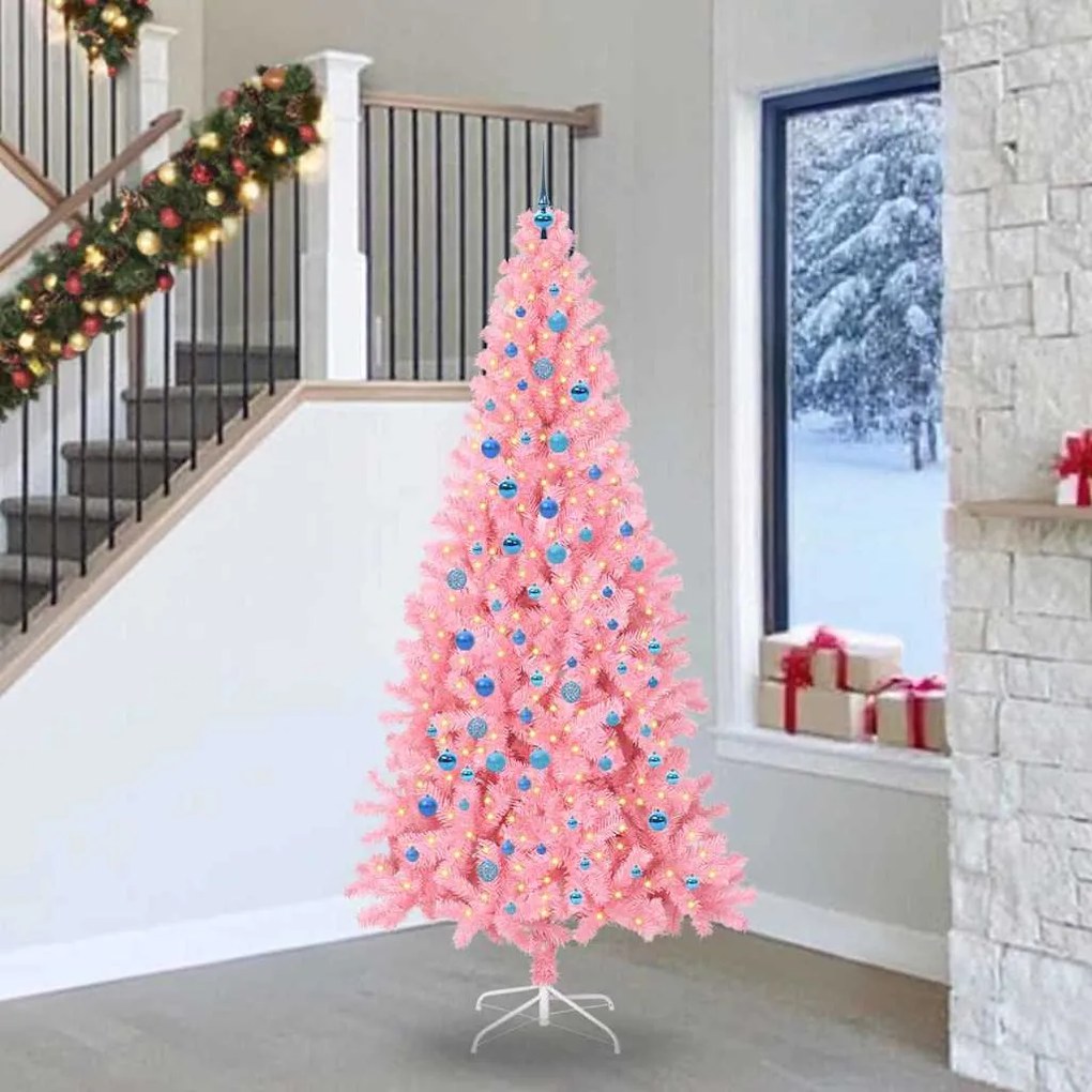 vidaXL Árvore de Natal com 300 LEDs com suporte Rosa 240 cm PVC