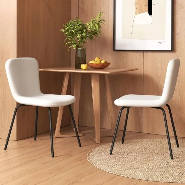Conjunto de 4 cadeiras jantar modernas estofadas com encosto e pernas de metal para sala de estar e jantar 47 x 58 x 86 cm Bege