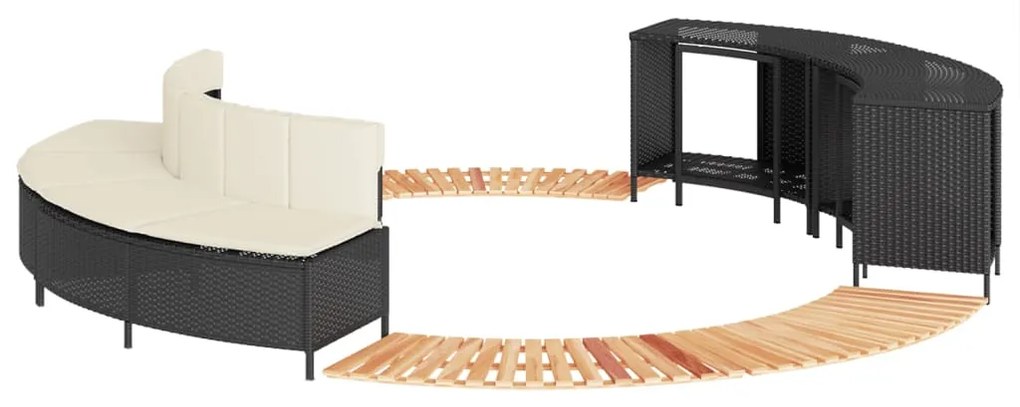 vidaXL Contorno de banheira vime PE e madeira de acácia maciça preto