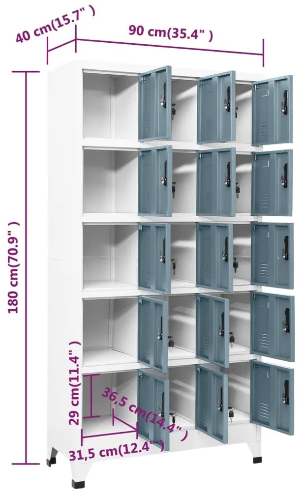 Cacifo 90x40x180 cm aço cinzento-claro e cinzento-escuro