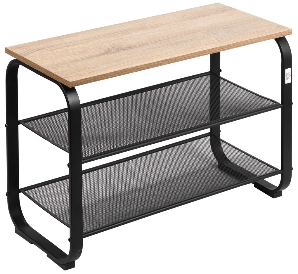 HOMCOM Sapateira Multiúso para 6-9 Pares de Sapatos Móvel com Estrutura Metálica para Entrada Corredor 66x30x47,5cm Carvalho e Preto
