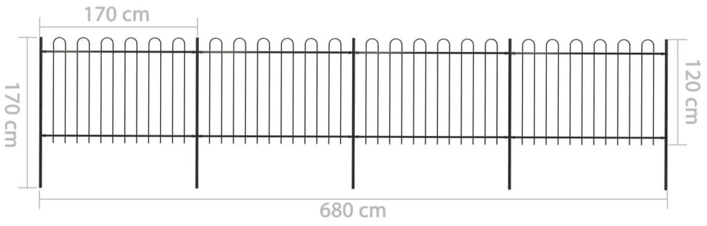 Cerca de jardim com topo em aros 6,8x1,2 m aço preto