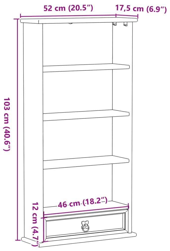 Móvel para CD Corona 52x17,5x103 cm madeira de pinho maciça