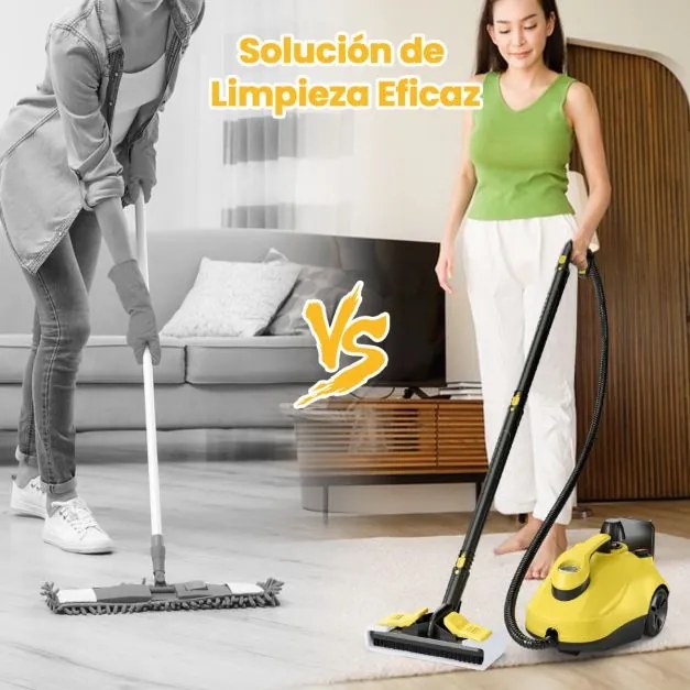 Máquina de limpeza a vapor portátil 2000W com tanque 1,8L de alta pressão 5 bar Máquina de limpeza de carpetes para uso doméstico Amarelo