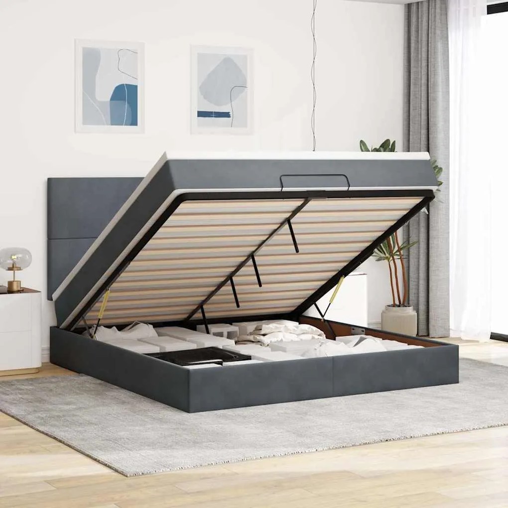 vidaXL Estrutura cama otomana colchões 180x200 cm cinzento escuro