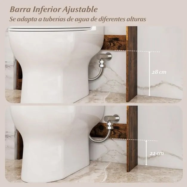Estante casa de Banho para sanita com armarios de 2 portas, 6 compartimentos, gancho para lenços e prateleira ajustável castanho