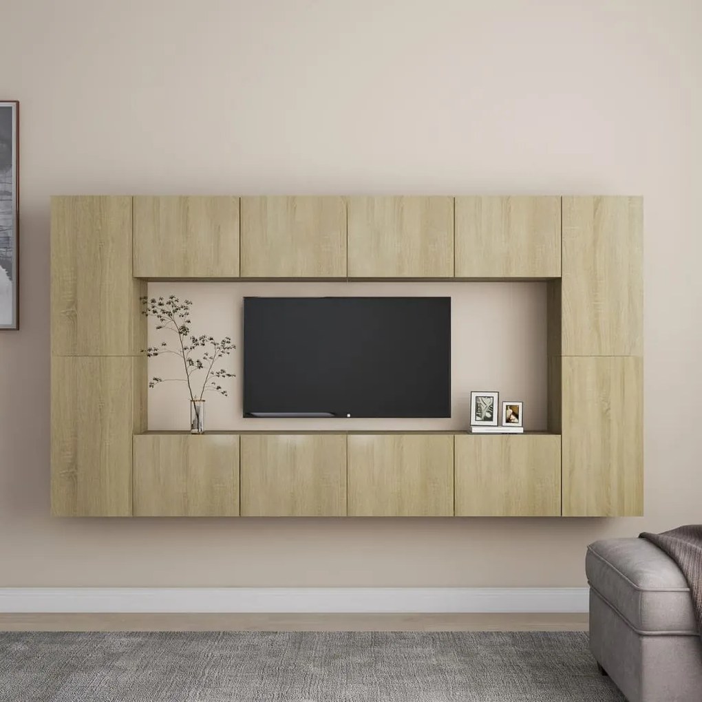 8pcs conjunto de móveis de TV derivados madeira carvalho sonoma