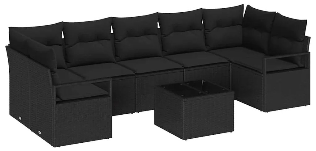 Conjunto de Sofá de Jardim com 8 Peças e Almofadas Pretas em Rattan