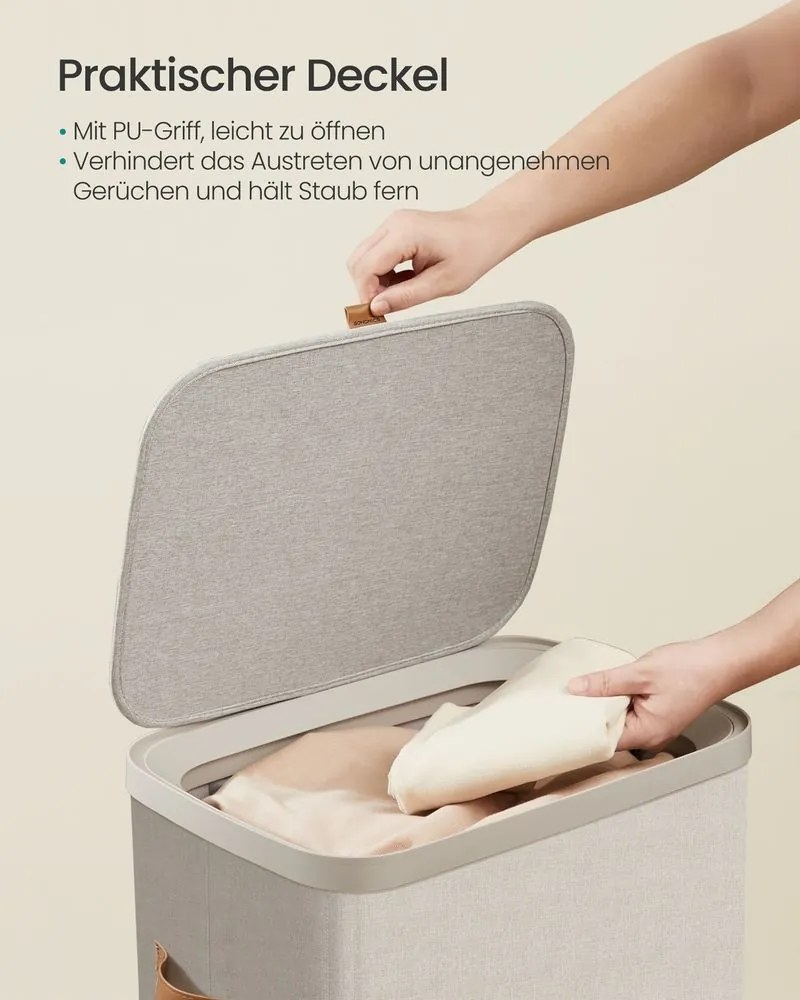 Cesto de roupa 42 x 32 x 75 cm suja prático com compartimentos e tampa bege cappuccino