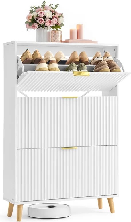 Sapateira 24 x 80 x 123 cm Armário para sapatos Coleção MAXE com 3 portas em branco